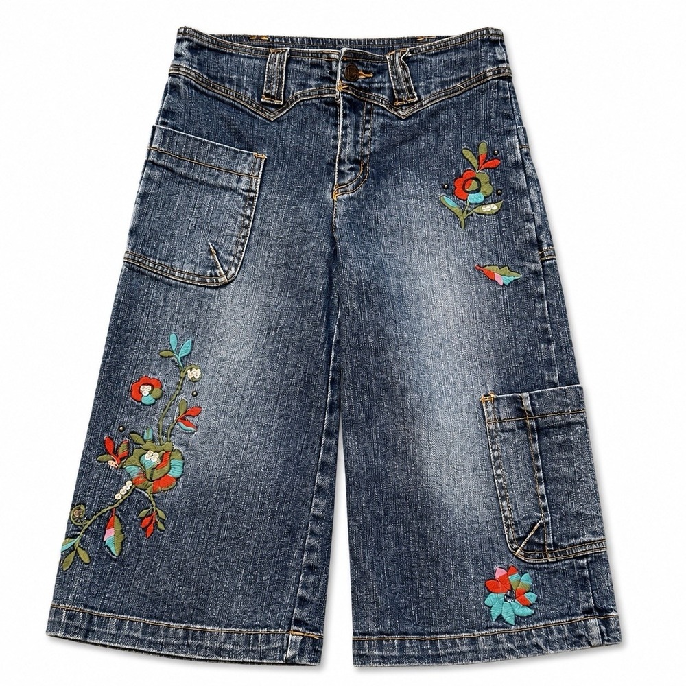 Vintage Mary-Kate & Ashley Y2K Jeans Girls 12 Floral Embroidered Wide Leg Crop